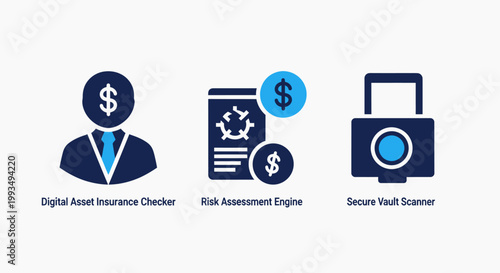 Digital asset investor profile with risk assessment and secured loan icons financial services asset management magnifying glass personal finance lending services financial security due diligenc
