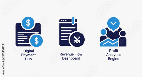 Digital payment hub revenue flow dashboard profit analysis engine icons with financial dashboard payment system e commerce business e-commerce accounting management analytics innovation