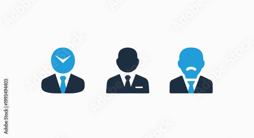 Abstract business people icons with time management and diverse roles representation white background business employee professional corporate management entrepreneur individual executive