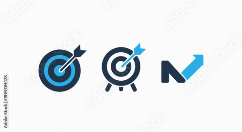 Achieving business goals and strategic targets with success and progress arrow icons white background achievement strategy objective progress solution challenge development business accurate