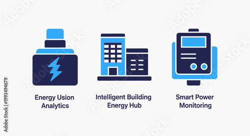 Energy management and smart building icons for analytics intelligent energy hubs power monitoring systems building monitoring analytics intelligent management electricity lightning