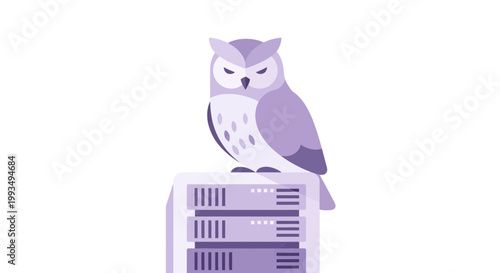 Stylized Owl Sitting on Server Rack in Digital Environment