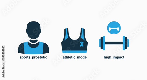 Fitness and athletic lifestyle icons featuring sports prosthetic athletic mode and high impact training symbols athletic prosthetic lifestyle training exercise clothing dumbbell strength
