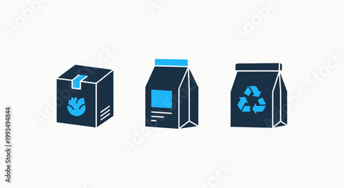 Eco friendly sustainable packaging and recycling icons for environmentally conscious retail and shipping with sustainable packaging friendly environment shipping delivery container reduction
