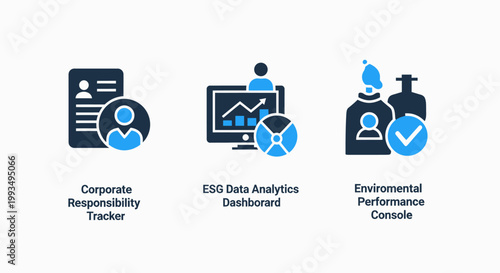 Esg and corporate responsibility data analytics icons set for environmental performance tracking with environmental governance corporate responsibility analytics dashboard performance business