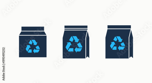 Set of eco friendly paper shopping bag icons with recycling symbols highlighting sustainable packaging and environmental conservation practices earth friendly shopping recycling environment