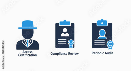 Business compliance and audit certification icons set with compliance certification business professional document verification corporate official regulatory standard approval management