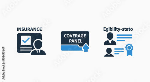 Insurance policy and coverage eligibility status icons with insurance coverage eligibility protection document agreement business verified certification information contract financial