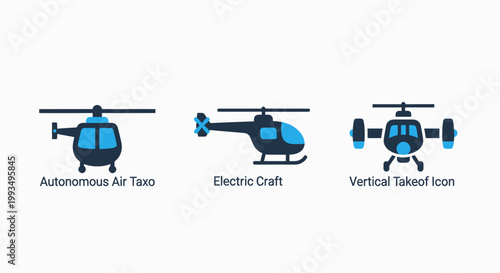 Autonomous air taxi electric vertical takeoff aircraft icons with autonomous aircraft electric vertical transport aviation transportation technology mobility commuter engineering innovative