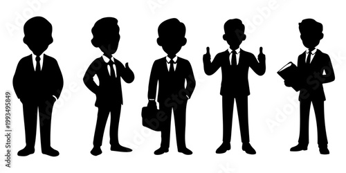 Set of business people silhouettes featuring professionals in various poses for corporate concepts.