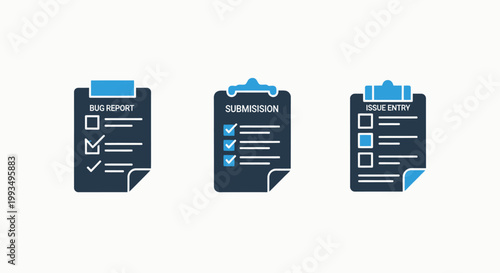 Business task list and checklist document icons collection with checklist document business clipboard planning management administration information application technology industry strategy