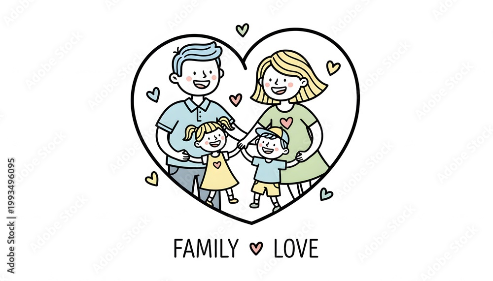 Fototapeta premium Colorful Family Portrait Inside Heart Shape