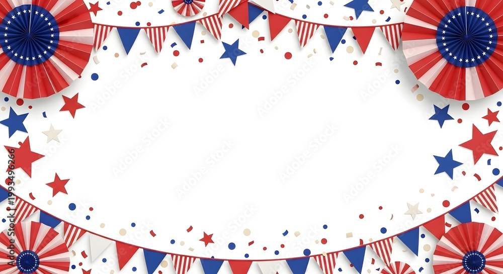 Obraz premium 4th of july festive background with bunting and paper fans isolated on white background
