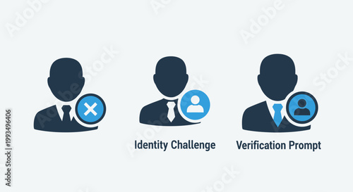Identity challenge and user account verification icons with identity verification challenge security authentication illustration business technology cybersecurity protection internet
