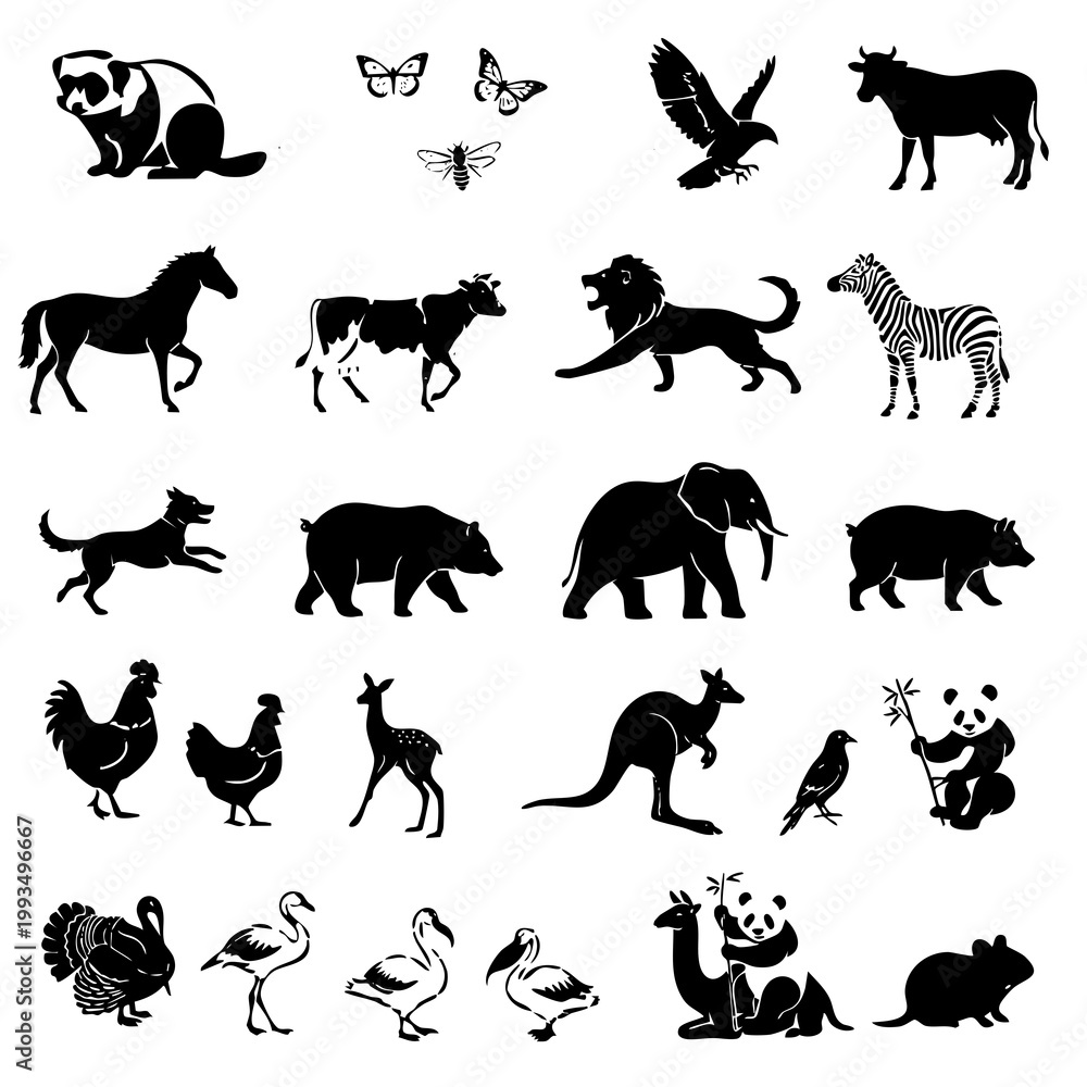 Fototapeta premium Collection of silhouette animals and insects