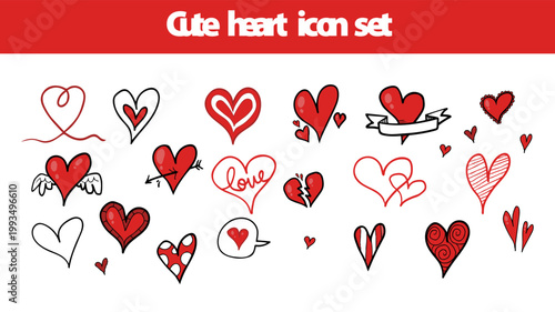 Flat Design Love and Relationship Icon Set with Hearts 