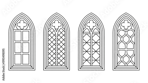 A collection of vintage scissors with ornate handles displayed in a row on a surface. isolated on transparent background