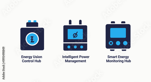 Icons representing smart energy management: energy usage control hub intelligent power management usage tracking management electricity consumption monitoring