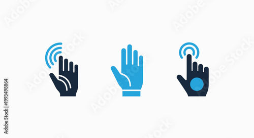 Icons of hands interacting: touch click selection with selection interaction interface technology activity background