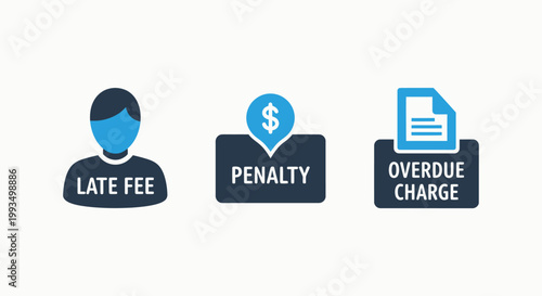Financial penalty and charges icons with late fee financial business collection illustration transaction obligation liability regulation interest compensation