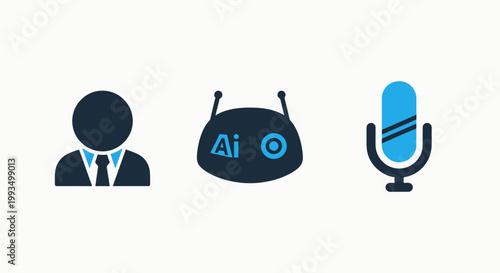 Icons representing artificial intelligence speech recognition human interaction with businessman microphone recognition communication technology interface illustration processing analysis