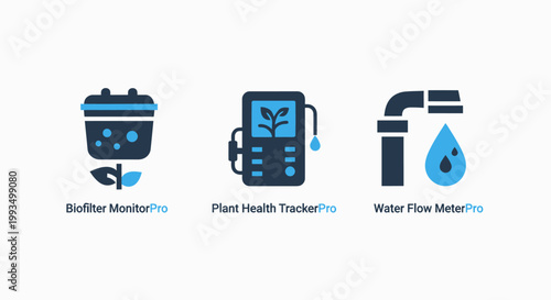 Soil monitor plant health tracker water flow meter icons with smart farming precision agriculture flat design agriculture gardening technology environment measurement irrigation vegetable