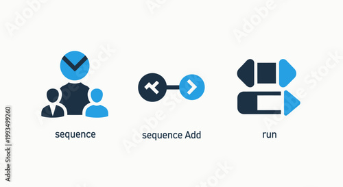 Sequence add run process icons for workflow automation and programming concepts with icon set sequence workflow automation programming algorithm management operation development