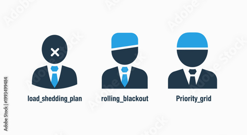 Energy management concepts: load shedding plan rolling blackout priority grid icons electricity outage crisis management smart grid power cut electricity blackout priority management