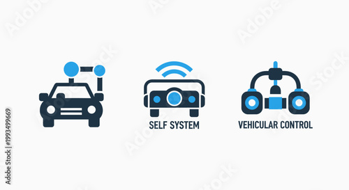 Autonomous vehicle self system and vehicular control technology icons with self driving artificial intelligence machine learning autonomous technology automotive transportation automated