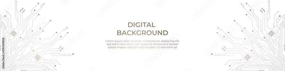 Obraz premium Futuristic digital circuit technology background featuring glowing lines, nodes, and electronic connections. High-tech abstract backdrop inspired by motherboard and data network structure. Perfect for