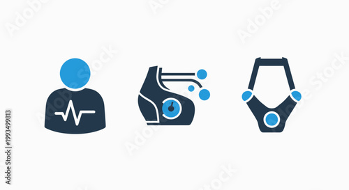 Healthcare and biotechnology icons representing patient monitoring medical automation and molecular research systems in flat style with healthcare biotechnology heartbeat automation industrial