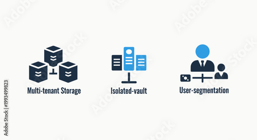 Information technology infrastructure icons representing multi-tenant storage isolated vault and user segmentation concepts with segmentation database technology infrastructure security isolated