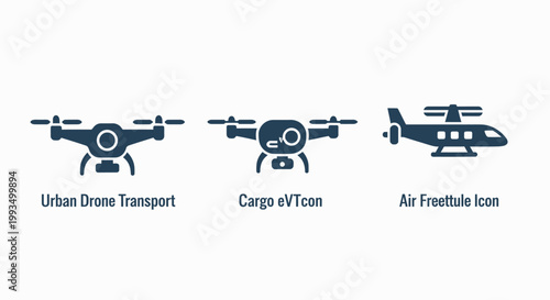 Modern urban aerial transportation icons featuring cargo delivery drone and vertical takeoff landing aircraft designs transport aircraft mobility delivery vertical technology aviation shipping