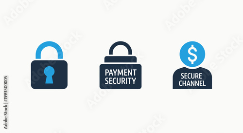 Payment security and secure channel icon set illustrating financial data protection and safe online transactions with security protection encrypted transaction technology business internet