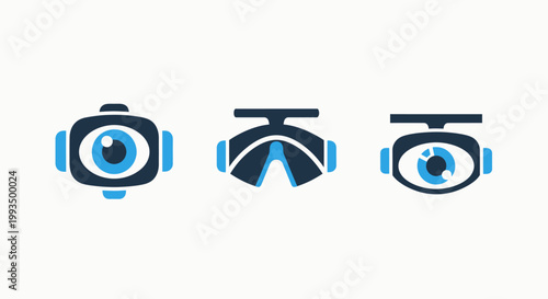 Set of three digital surveillance and monitoring concept icons featuring stylized eye lens designs surveillance monitoring security protection technology abstract minimalist internet business