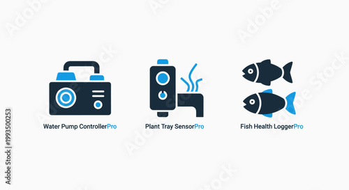 Collection of industrial monitoring and agricultural sensor icons for water management and fishing with monitoring agriculture management industrial technology automation analysis environment
