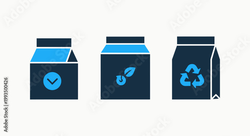 Set of eco-friendly packaging and sustainability icons with packaging sustainability friendly recycling environment container business management protection biodegradable logistics material