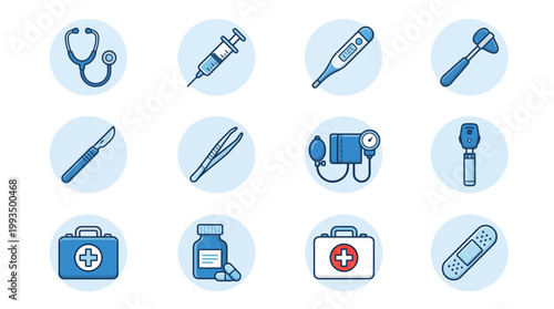 A comprehensive collection of diverse medical instruments, diagnostic tools, and essential healthcare supplies, perfect for illustrating professional medical concepts and patient care resources