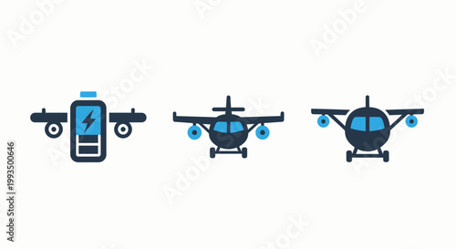 Electric aircraft charging and aviation technology icons with electric aircraft charging aviation technology airplane transport sustainability aerospace innovation engineering transportatio