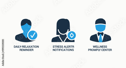 Wellness and health monitoring icon set with wellness meditation monitoring relaxation notifications lifestyle application interface mindfulness positive technology dashboard management