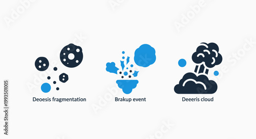 Data loss and cloud error concept icons with fragmentation disaster technology security information computing internet infrastructure database abstract iconography troubleshooting incident