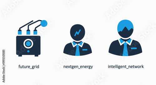 Future energy grid and intelligent network management system icons with intelligent technology infrastructure management electricity connectivity engineering industrial automation efficiency