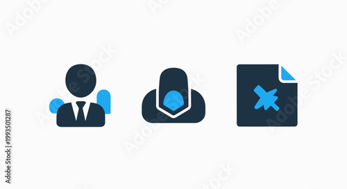 Icon collection of user profile management and document file processing with document processing business management interface employee corporate administration software application database
