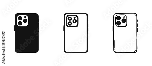 Modern Smartphone Back Case with Triple Camera Lens Icon Set