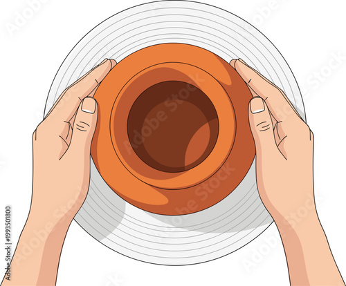 Vector Illustration of Hands Shaping a Clay Pot on a Pottery Wheel, Representing Craftsmanship and Artistic Creation