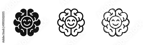 Happy Brain Flower Icon Set Representing Mental Health and Positive Thinking