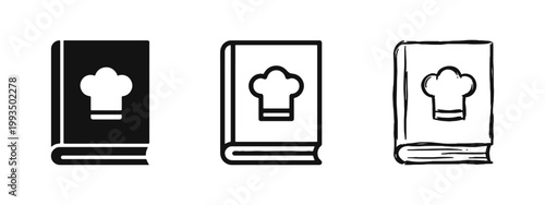Cookbook with Chef Hat Icon Set for Recipes and Gastronomy