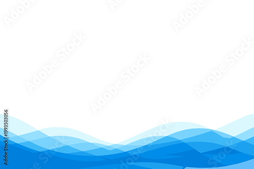Minimalist abstract background featuring elegant overlapping translucent blue waves at the bottom and ample white copy space. Clean modern vector design for business presentation, web banner, or