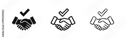 Handshake with Check Mark Agreement Icon Set