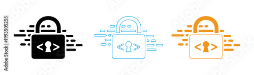 Digital security icons robot and lock representing cybersecurity and data protection